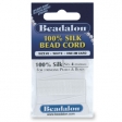 100% шелковая нить Beadalon(USA) № 4 (0,60мм) цвет белый, длина 2 метра